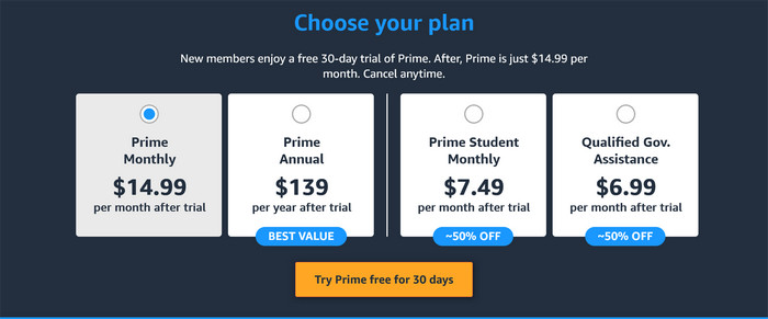 amazon prime plan