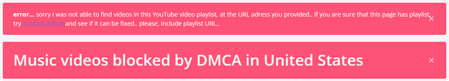 KeepVid YouTube download errors including playlist parsing failures and DMCA restrictions