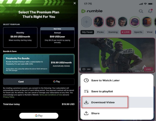 Rumble Premium Offline Downloads