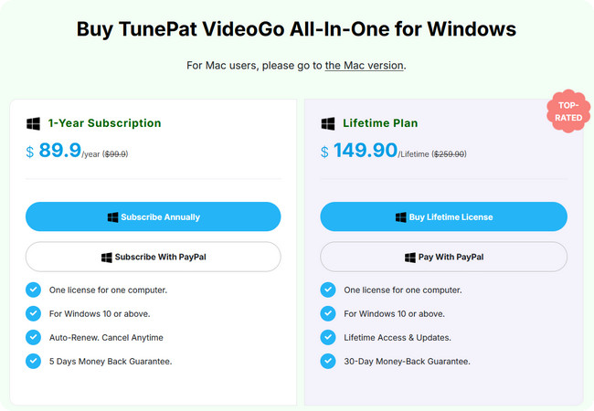 tunepat videogo subscription plans and price